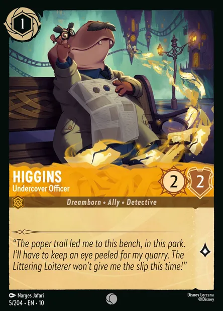 Higgins - Undercover Officer, Disney Lorcana card CH10-005 — Whispers in the Well set