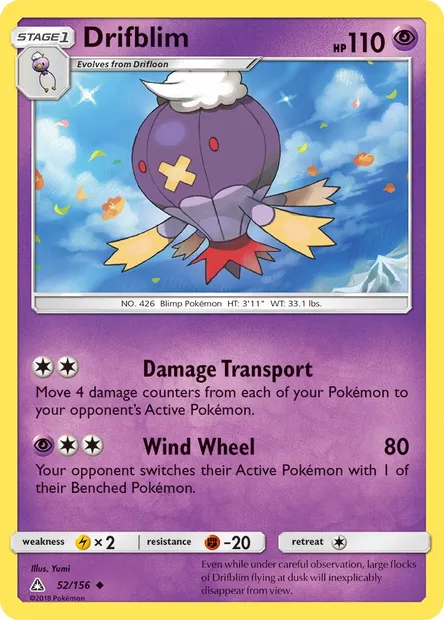 Drifblim, Pokémon card UPR 52 — Ultra Prism set