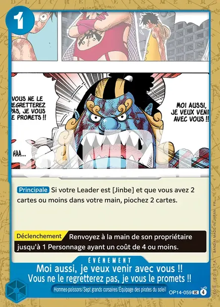 Moi aussi, je veux venir avec vous !! Vous ne le regretterez pas, je vous le promets !!, carte One Piece OP14-059 — extension LES SEPT DE LA MER D'AZUR