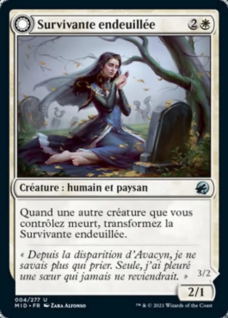 Survivante endeuillée // Vengeuse intrépide, carte Magic MID 4 — extension Innistrad : chasse de minuit