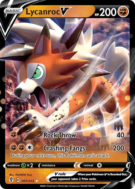 Lycanroc V, Pokémon card EVS 91 — Evolving Skies set