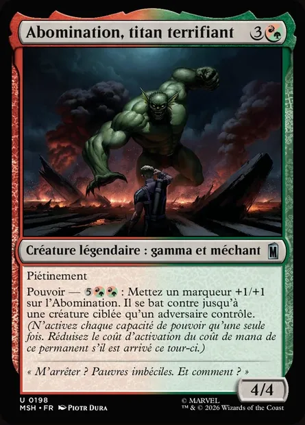 Abomination, titan terrifiant, carte Magic MSH 198 — extension Marvel Super Heroes