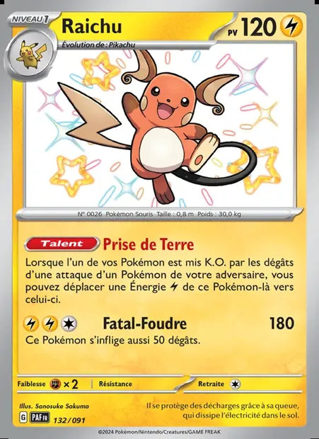 Raichu, carte Pokémon PAF 132 — extension Destinées de Paldea