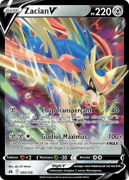 Zacian V, carte Pokémon CRZ 095 — extension Zénith Suprême
