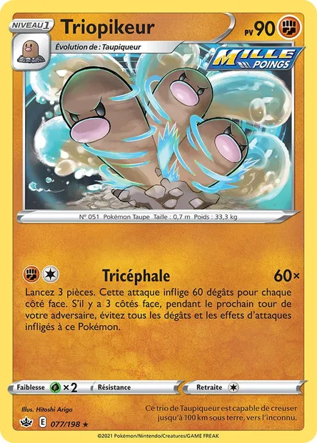 Triopikeur, carte Pokémon CRE 77 — extension Règne de Glace