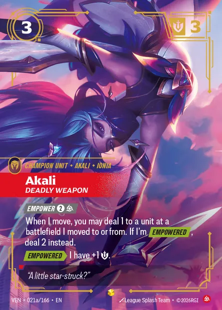 Akali, Riftbound card VEN 021a — Vendetta set