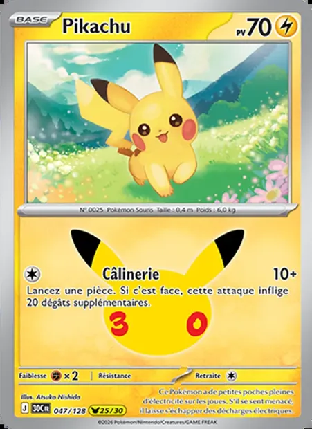 Pikachu, carte Pokémon 30C 047 — extension 30ᵉ Anniversaire