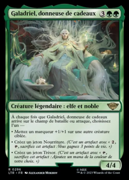 Galadriel, donneuse de cadeaux, carte Magic LTR 296 — extension Le Seigneur des Anneaux : chroniques de la Terre du Milieu