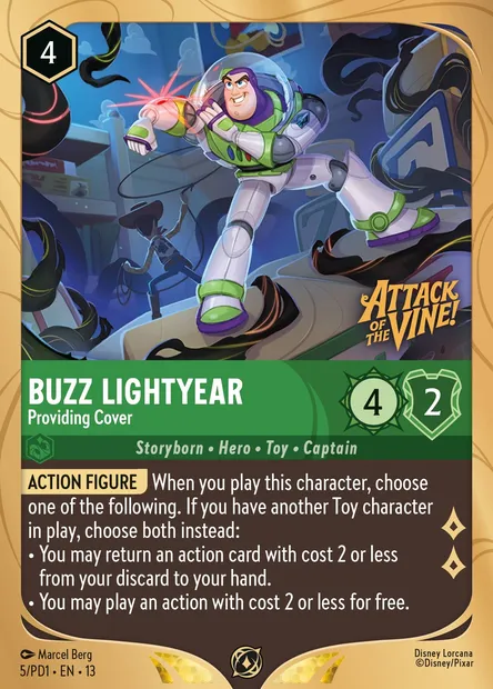 Buzz Lightyear - Providing Cover, Disney Lorcana card PD1-005 — PD1 set