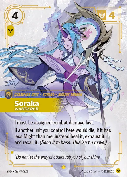 Soraka, Riftbound card SFD 239* — Spiritforged set