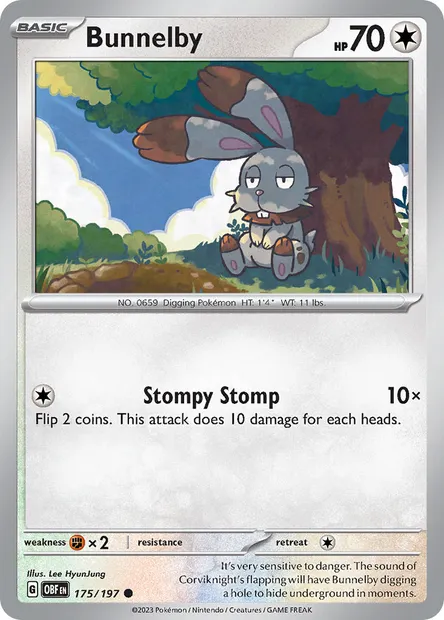 Bunnelby, Pokémon card OBF 175 — Obsidian Flames set