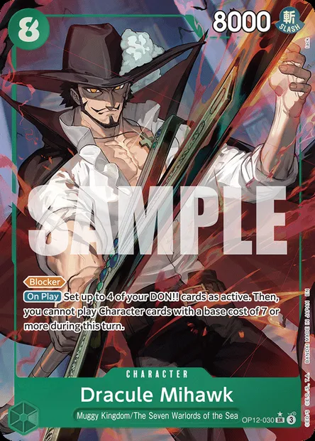 Dracule Mihawk, One Piece card OP12-030 — LEGACY OF THE MASTER set