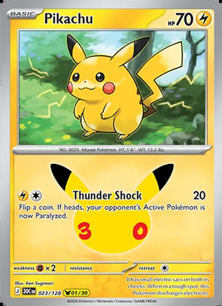 Pikachu, Pokémon card 30C 023 — 30th Celebration set
