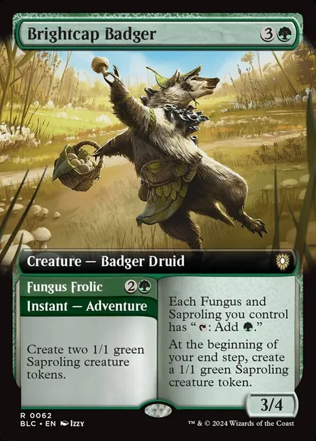 Brightcap Badger // Fungus Frolic, Magic card BLC 62 — Bloomburrow Commander set