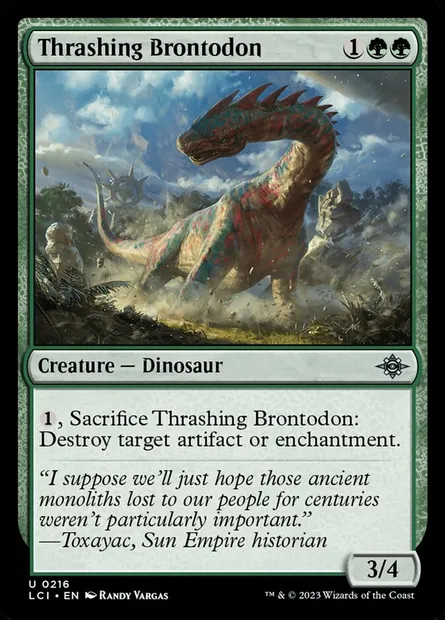 Thrashing Brontodon, Magic card LCI 216 — The Lost Caverns of Ixalan set