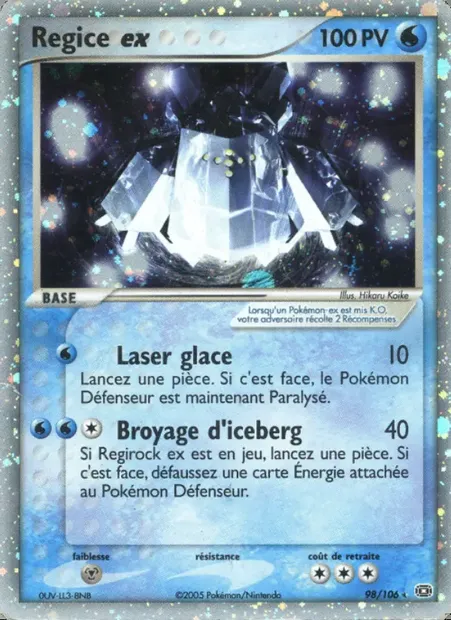 Regice ex, carte Pokémon EM 98 — extension EX Émeraude