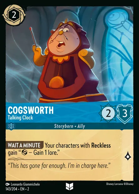 Cogsworth - Talking Clock, Disney Lorcana card CH2-143 — Rise of the Floodborn set