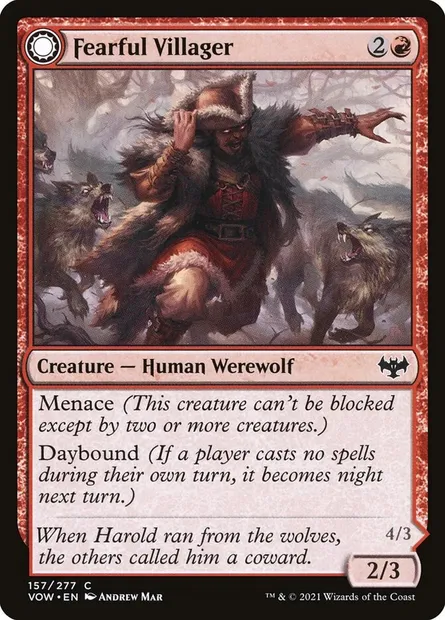 Fearful Villager // Fearsome Werewolf, Magic card VOW 157 — Innistrad: Crimson Vow set