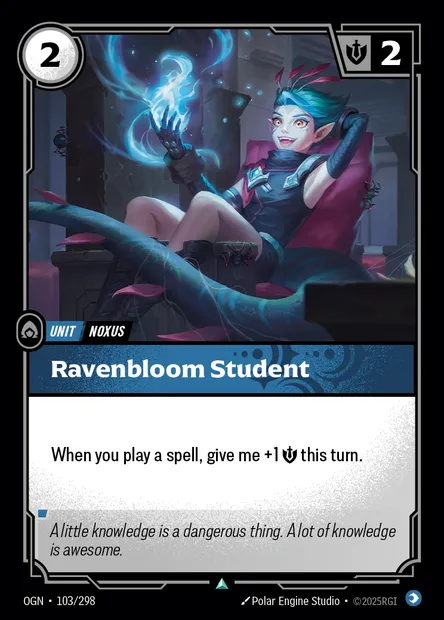 Ravenbloom Student, carte Riftbound OGN 103 — extension Origins