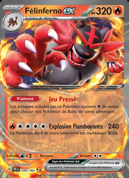 Félinferno-ex, carte Pokémon TEF 034 — extension Forces Temporelles