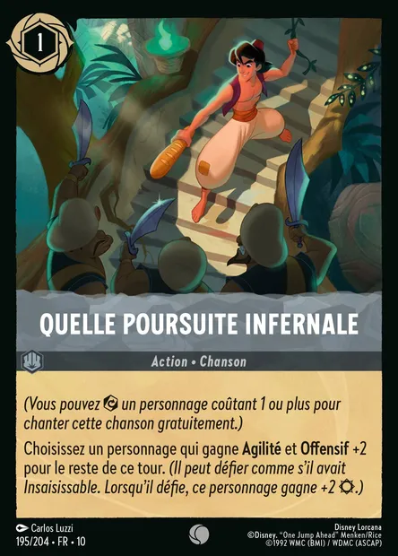 Quelle poursuite infernale, carte Disney Lorcana CH10-195 — extension Lueurs dans les Profondeurs