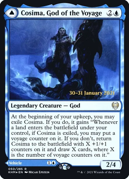 Cosima, God of the Voyage // The Omenkeel, Magic card PKHM 50s — Kaldheim Promos set