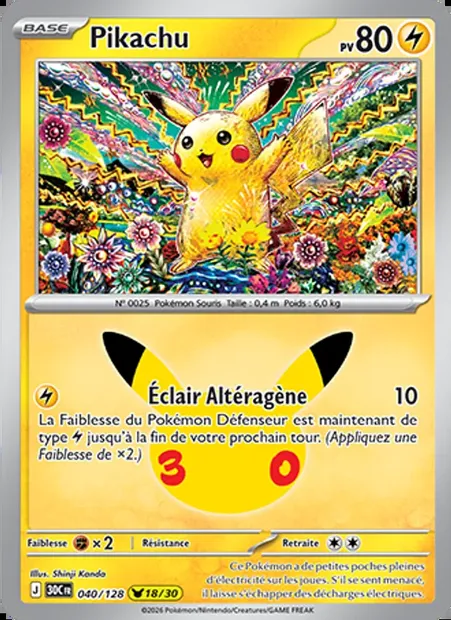 Pikachu, carte Pokémon 30C 040 — extension 30ᵉ Anniversaire
