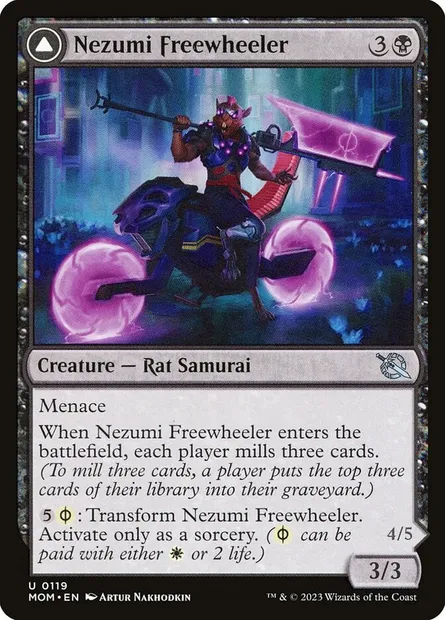 Nezumi Freewheeler // Hideous Fleshwheeler, Magic card MOM 119 — March of the Machine set
