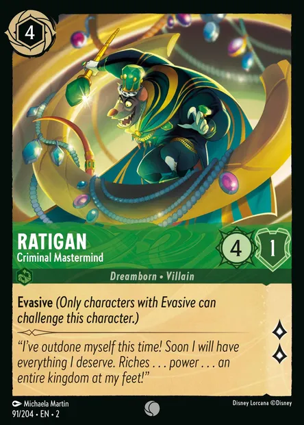 Ratigan - Criminal Mastermind, Disney Lorcana card CH2-091 — Rise of the Floodborn set
