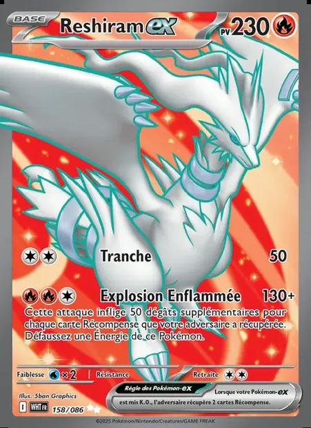 Reshiram-ex, carte Pokémon WHT 158 — extension Flamme Blanche