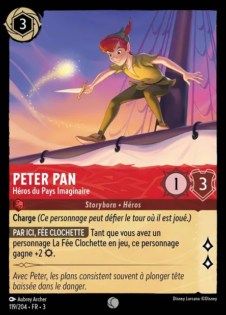 Peter Pan - Héros du Pays Imaginaire, carte Disney Lorcana CH3-119 — extension Les Terres d'Encres