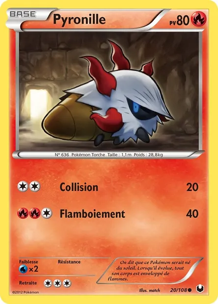 Pyronille, carte Pokémon DEX 20 — extension Explorateurs Obscurs