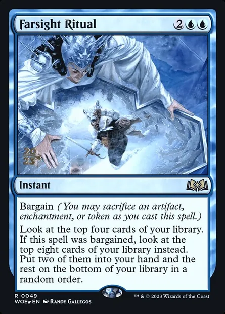 Rite de clairvoyance, carte Magic PWOE 49s — extension Wilds of Eldraine Promos
