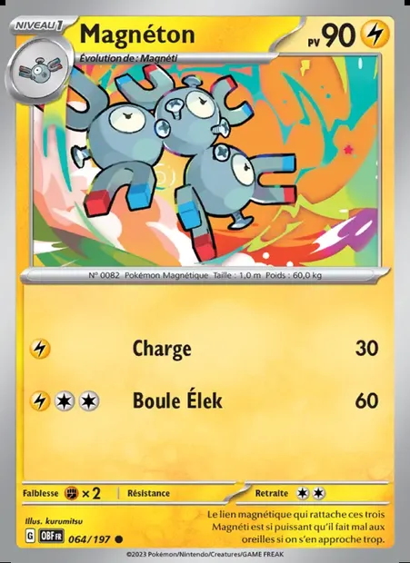 Magnéton, carte Pokémon OBF 064 — extension Flammes Obsidiennes