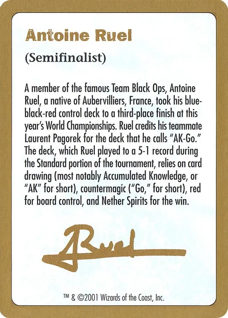 Antoine Ruel Bio, Magic card WC01 ar0a — World Championship Decks 2001 set