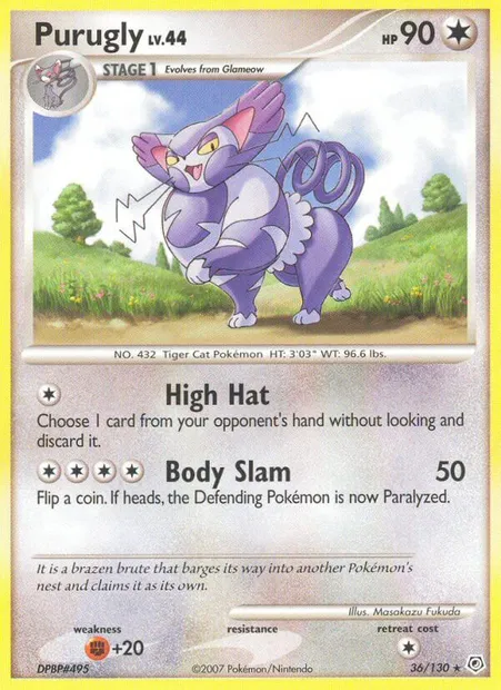 Purugly, Pokémon card DP 36 — Diamond & Pearl set