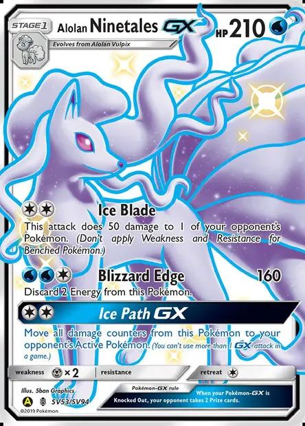 Alolan Ninetales-GX, Pokémon card SMA SV53 — Hidden Fates Shiny Vault set