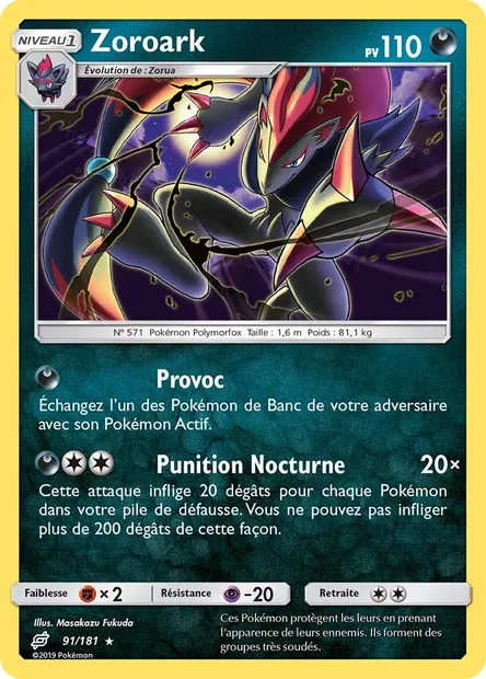 Zoroark, carte Pokémon TEU 91 — extension Duo de Choc