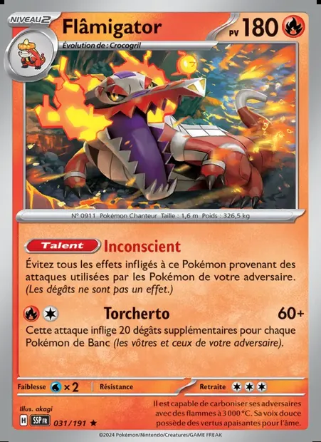 Flâmigator, carte Pokémon SSP 031 — extension Étincelles Déferlantes