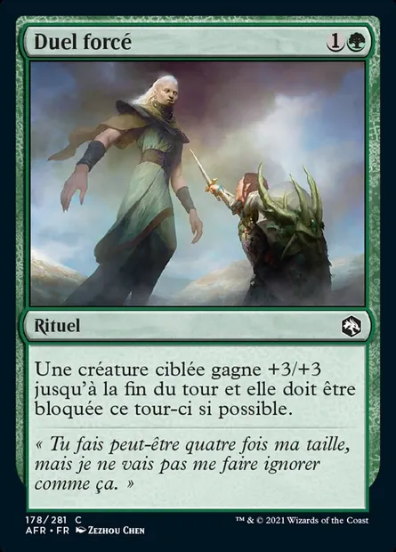 Duel forcé, carte Magic AFR 178 — extension Forgotten Realms: Aventures dans les Royaumes Oubliés