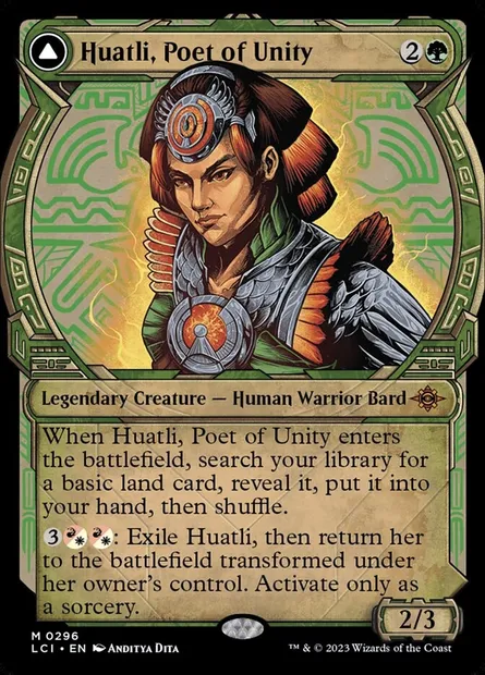 Huatli, Poet of Unity // Roar of the Fifth People, Magic card LCI 296 — The Lost Caverns of Ixalan set