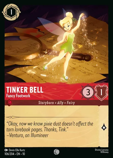 Tinker Bell - Fancy Footwork, Disney Lorcana card CH10-106 — Whispers in the Well set