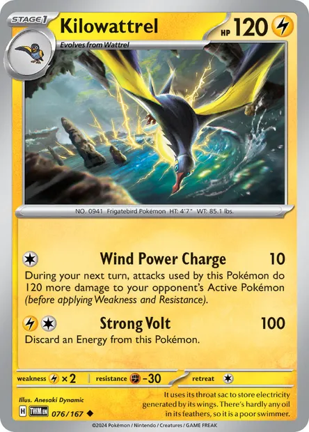 Kilowattrel, Pokémon card TWM 076 — Twilight Masquerade set
