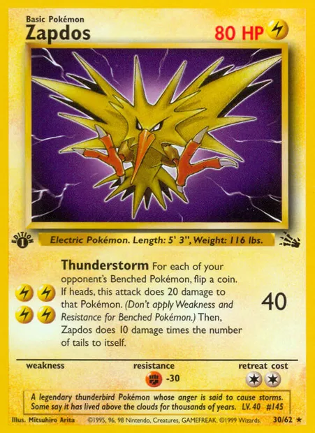 Zapdos, Pokémon card FO 30 — Fossil set