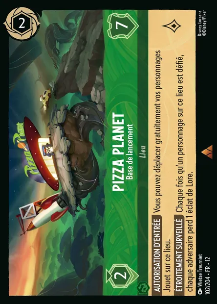 Pizza Planet - Base de lancement, carte Disney Lorcana CH12-102 — extension Contrées Inconnues