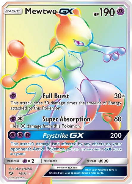 Mewtwo GX, Pokémon card SLG 76 — Shining Legends set