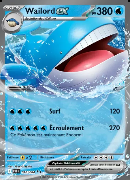 Wailord-ex, carte Pokémon PBL 016 — extension Nuit Noire