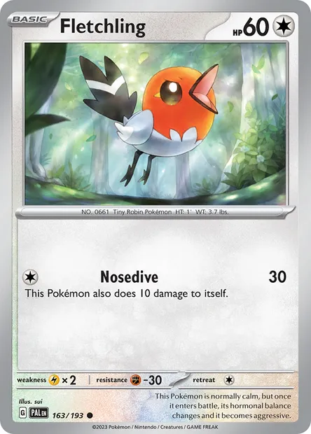 Fletchling, Pokémon card PAL 163 — Paldea Evolved set