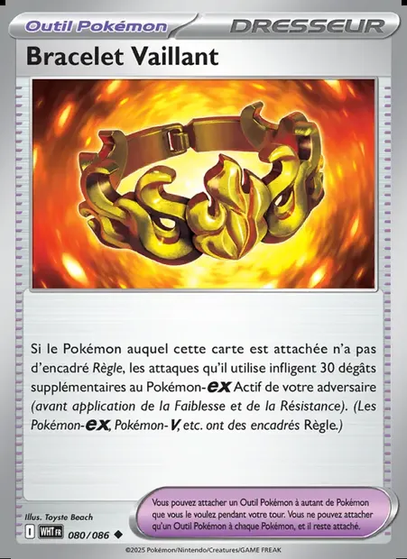 Bracelet Vaillant, carte Pokémon WHT 080 — extension Flamme Blanche