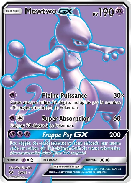 Mewtwo GX, carte Pokémon SLG 72 — extension Légendes Brillantes